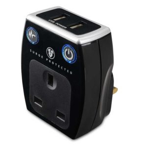Masterplug Surge Adaptor + USB Power Gloss Black