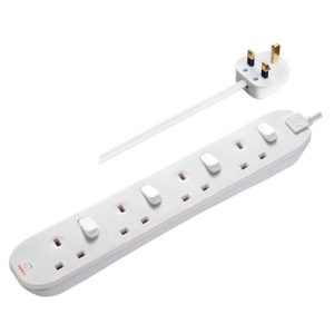 Masterplug Switched 4 Socket 2M 13A Individually Switched Extension Lead White