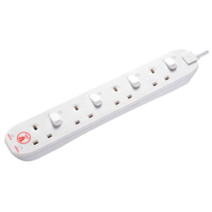 Masterplug Surge 4 Socket 2M 13A Individually Switched Extentsion Lead White